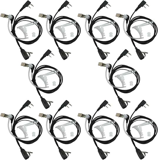2-Pin Covert Walkie Talkie Earpieces with Mic (10 Pack)