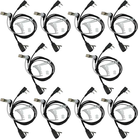 2-Pin Covert Walkie Talkie Earpieces with Mic (10 Pack)