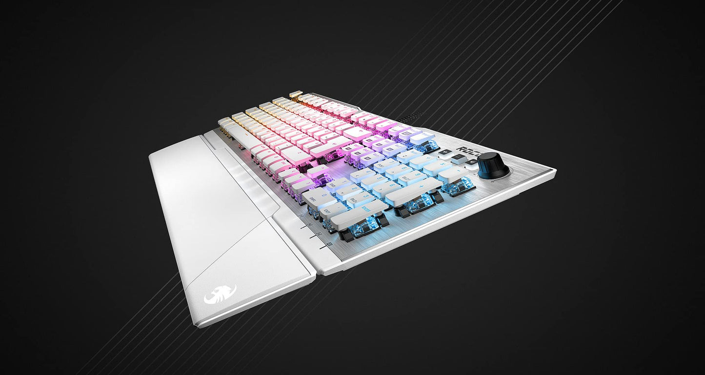 Vulcan 122 Mechanical PC Tactile Gaming Keyboard, Titan Switch, AIMO RGB Backlit Lighting Per Key, Detachable Palm/Wrist Rest, Anodized Aluminum Top Plate, Full Size, White/Silver