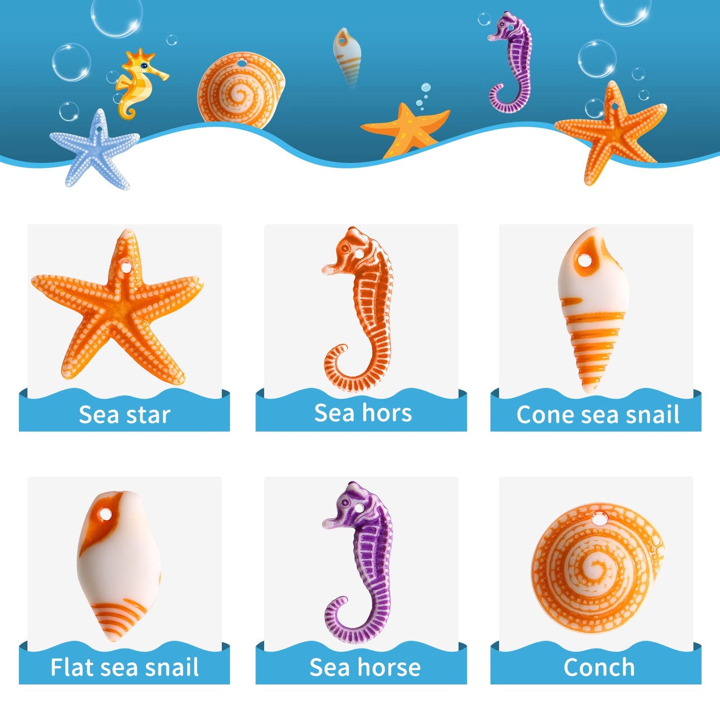 48pcs Ocean-Themed Resin Seashells and Starfish Set