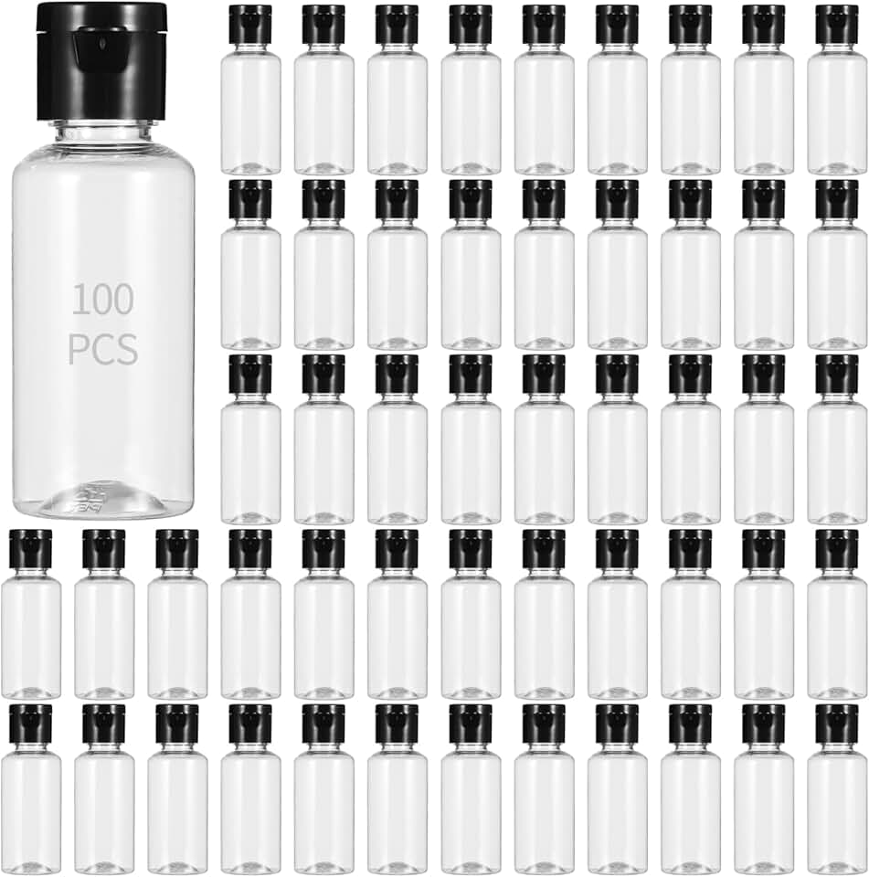 Set of 100 clear 30ml travel bottles with flip caps