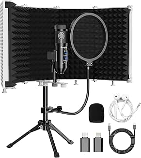 Upgraded Studio Microphone with Isolation Shield and Pop Filter