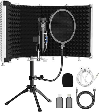 Upgraded Studio Microphone with Isolation Shield and Pop Filter