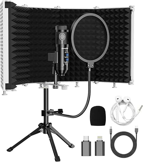 Upgraded Studio Microphone with Isolation Shield and Pop Filter