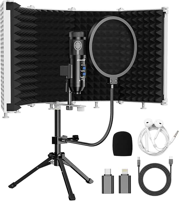 Upgraded Studio Microphone with Isolation Shield and Pop Filter