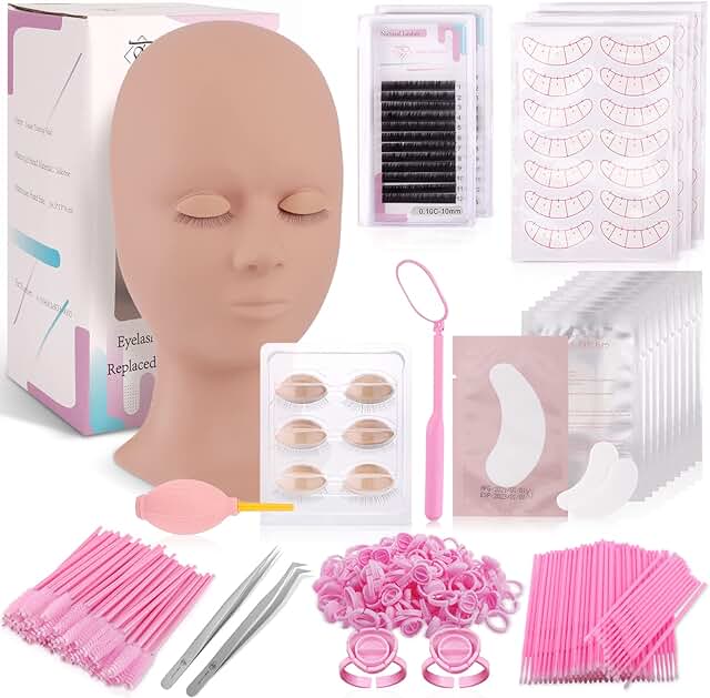 Memory Eyelash Extension Kit for Beginners with Mannequin Head
