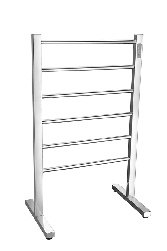 Kiln 35 in x 22 in x 14 in Modern 6-Bar Floor Electric Towel Warmer in Polished Chrome  Stainless Steel 65W Timer Heater Tower Drying Rack for Bathrooms and Spa  TW-AZ068CH