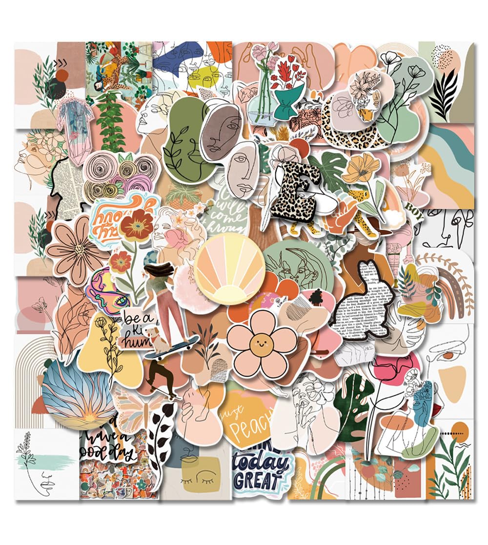 Retro Boho Sticker Set, 100 Mixed Vintage Decals
