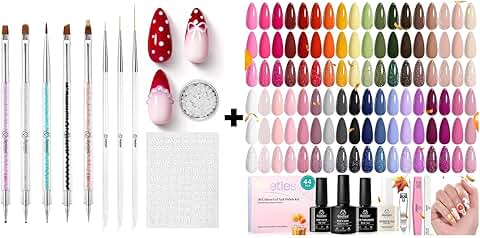 8-piece nail art brush set with gel polish and fall colors