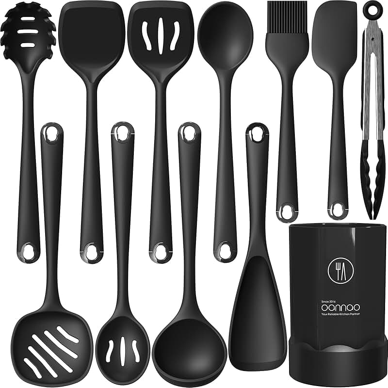 10-Piece Silicone Cooking Utensils Set with Wood Handles