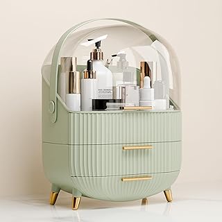 Light Green Makeup Organizer with Drawers and Lid