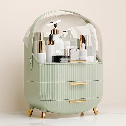 Light Green Makeup Organizer with Drawers and Lid