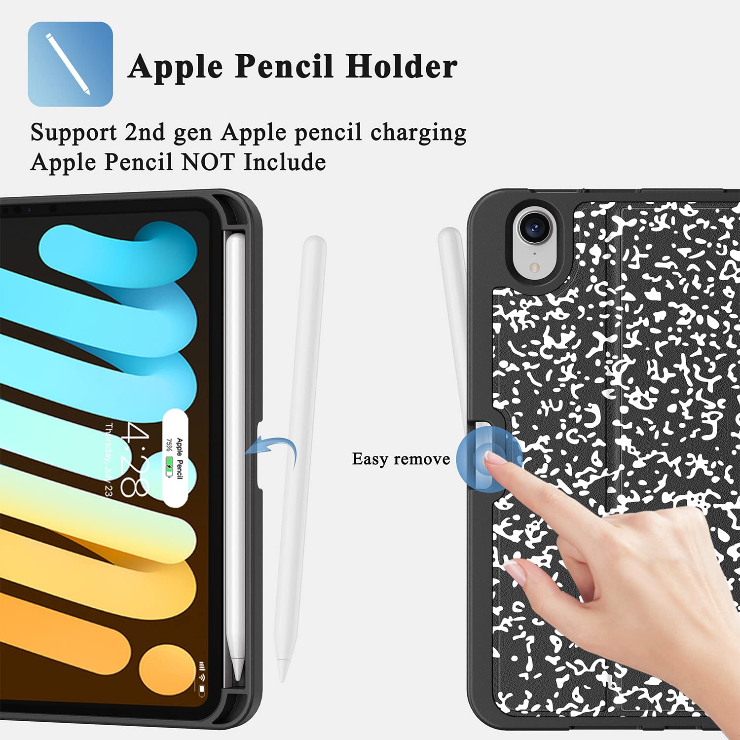 iPad Mini Case for ipad Mini 6 8.3" 2021 Case with Pencil Holder- [Apple Pencil Charging+Auto Wake/Sleep],Slim Protective Case with Soft TPU Back Cover for iPad Mini 6th Generation 2021(Book)