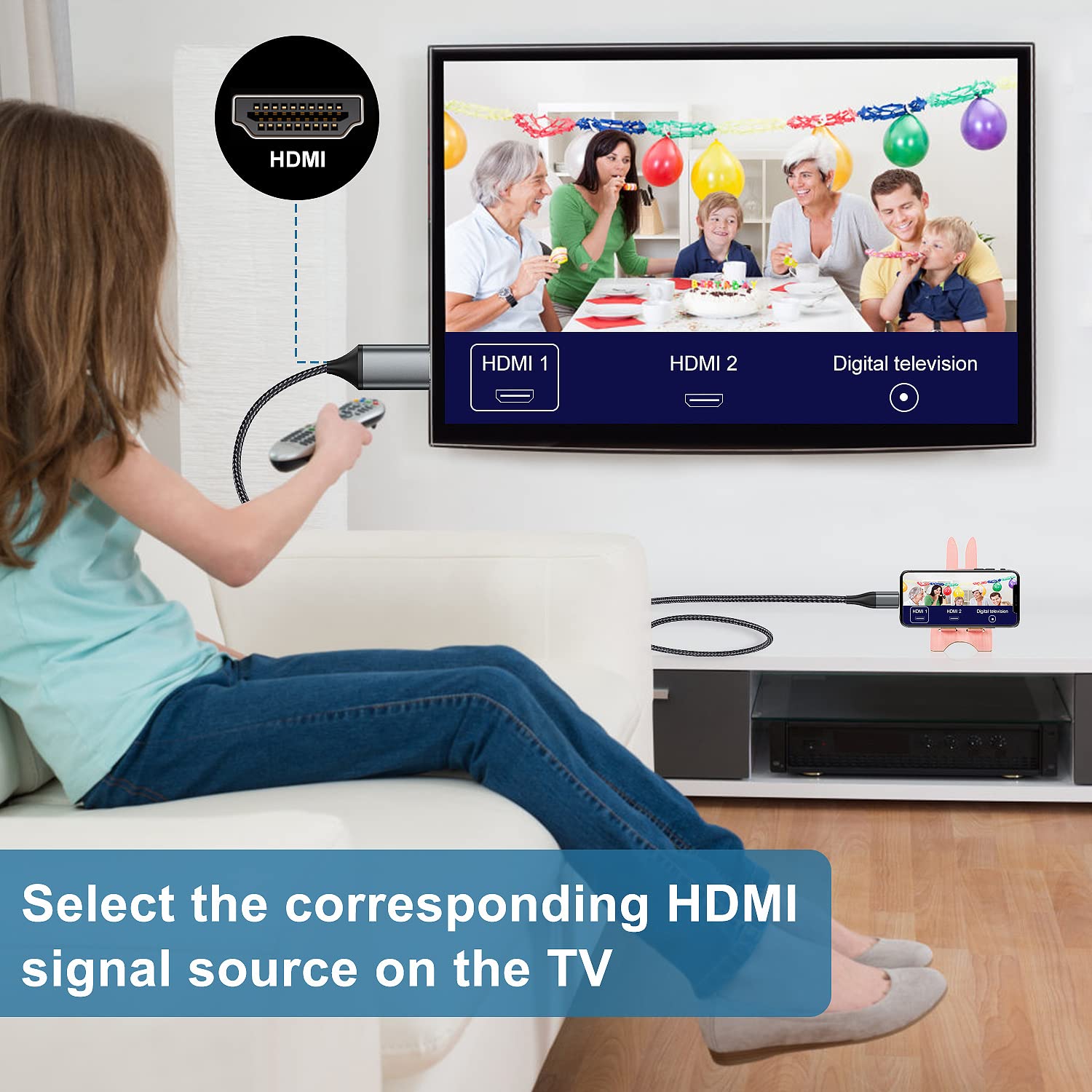 [13.2ft Long Version] HDMI Cable for iPhone, Upgraded 1080P HDTV HDMI Cable Adapter Connector, Digital AV Video Sync Screen Compatible Converter for iPhone/i-Pad Devices, No Need Power Supply