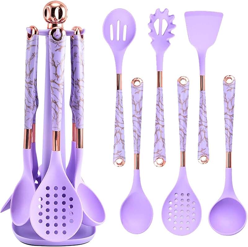 Silicone Kitchen Utensil Set with Wooden Handles