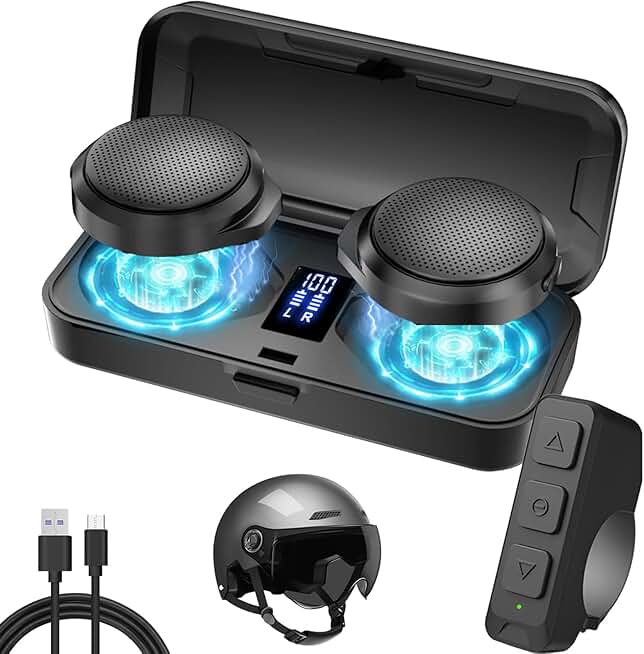 Wireless Motorcycle Helmet Headset with Charging Case