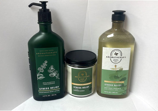 Aromatherapy Stress Relief Diffuser, Spa Gift Set Wellness Bundle, Eucalyptus Spearmint Lotion  Wash  Foam  Wick Candle, Relax Essential Oils