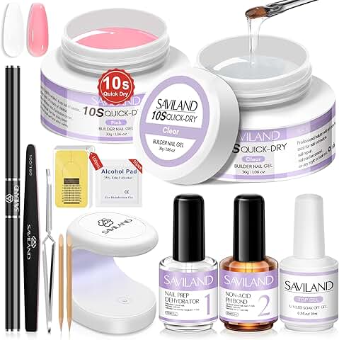 Quick-dry Clear Pink Nail Gel Kit with UV Light and Tools