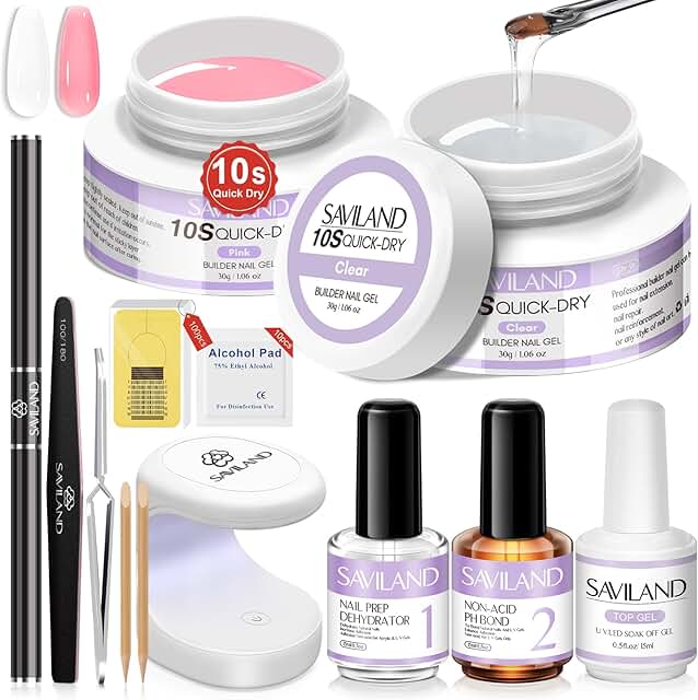 Quick-dry Clear Pink Nail Gel Kit with UV Light and Tools