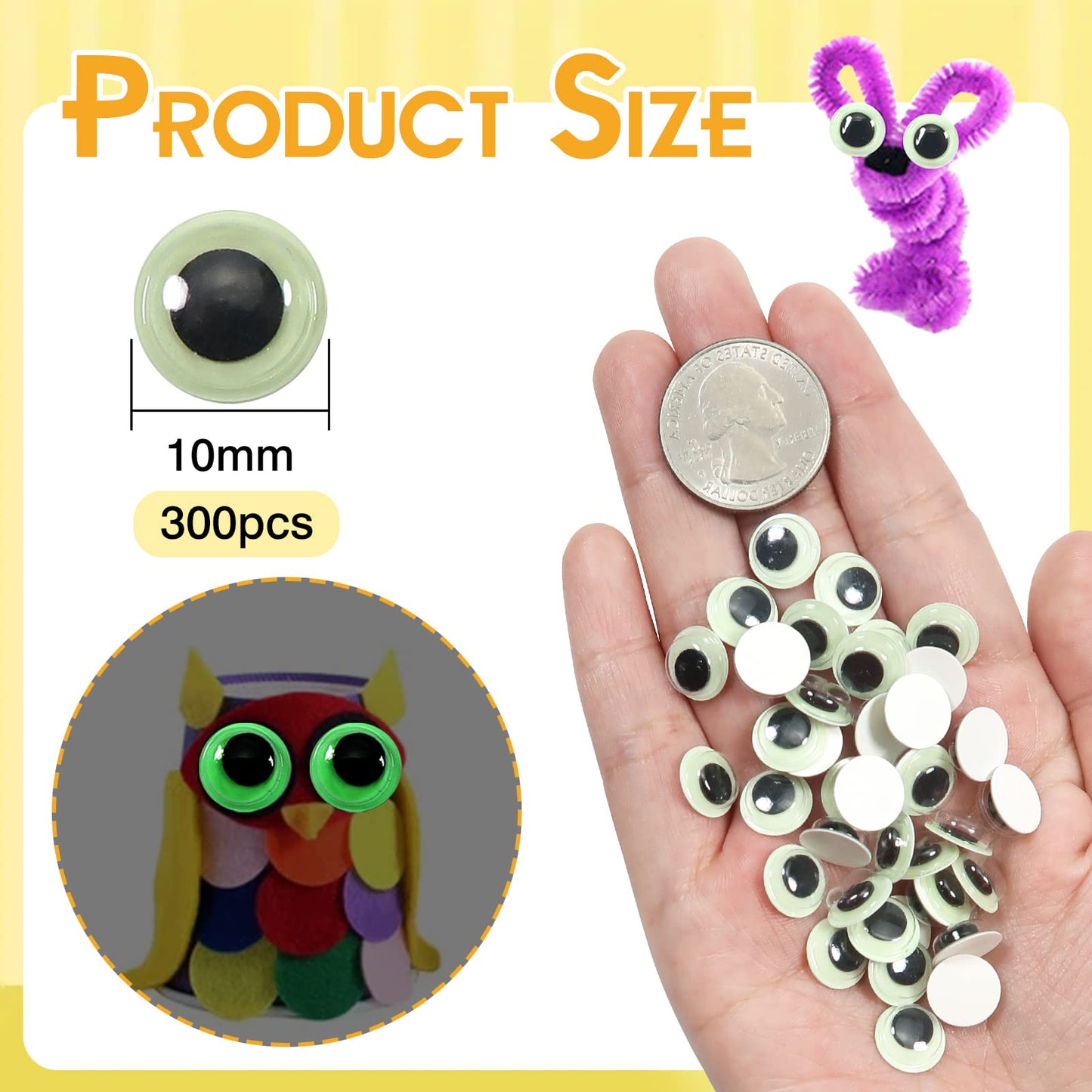 300pcs Luminous Plastic Googly Stickers 10mm