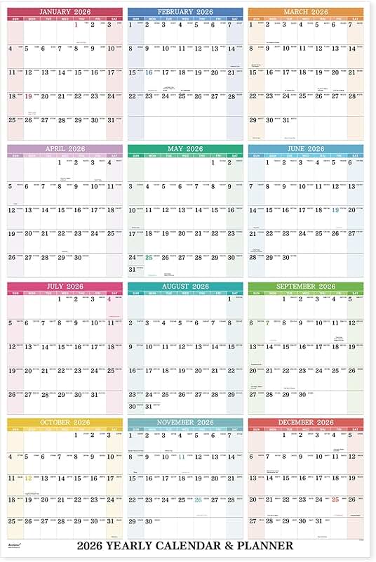 2026 Wall Calendar with Holidays and Stickers