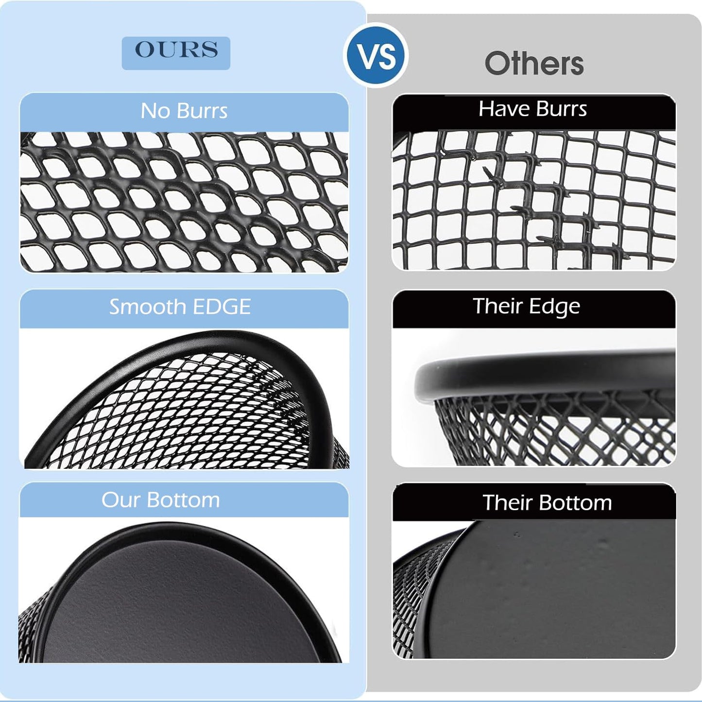Set of four black mesh metal pen holders for desk