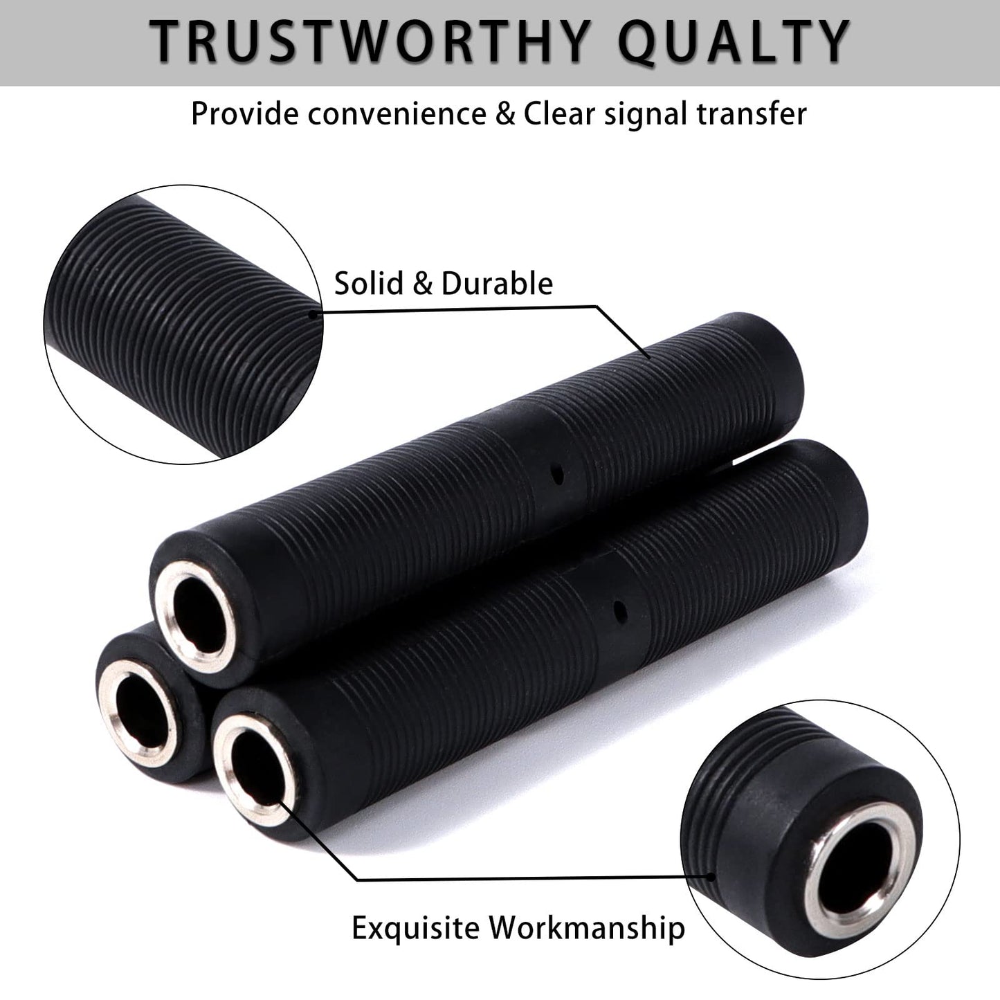 1/4 Inch TRS/TS Female to Female Coupler 6.35mm Jack Stereo Adapter Joiner  Gender Changer Connectors Headphones Cable Extension Connector for Amplifier Speaker Guitar Sound   4 Pack