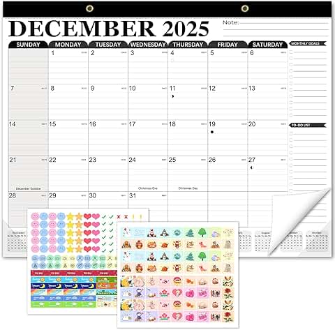 Large 2026 Desk Calendar with Stickers and Extra Months