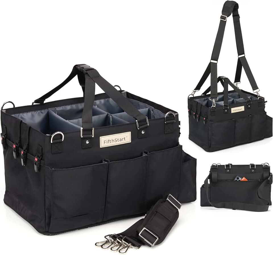 Large Black Nylon Cleaning and Diaper Organizer with 9 Pockets