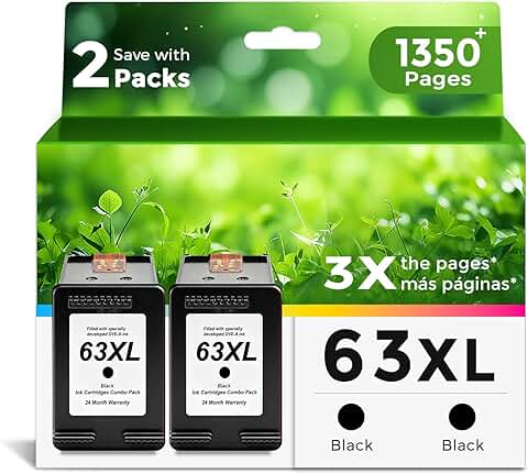 Black Ink Cartridges for HP 63 XL, 2-Pack