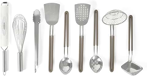 9-Piece Stainless Steel Kitchen Utensil Set for Prep and Serving