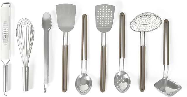 9-Piece Stainless Steel Kitchen Utensil Set for Prep and Serving