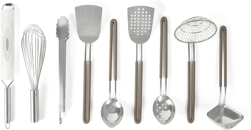 9-Piece Stainless Steel Kitchen Utensil Set for Prep and Serving
