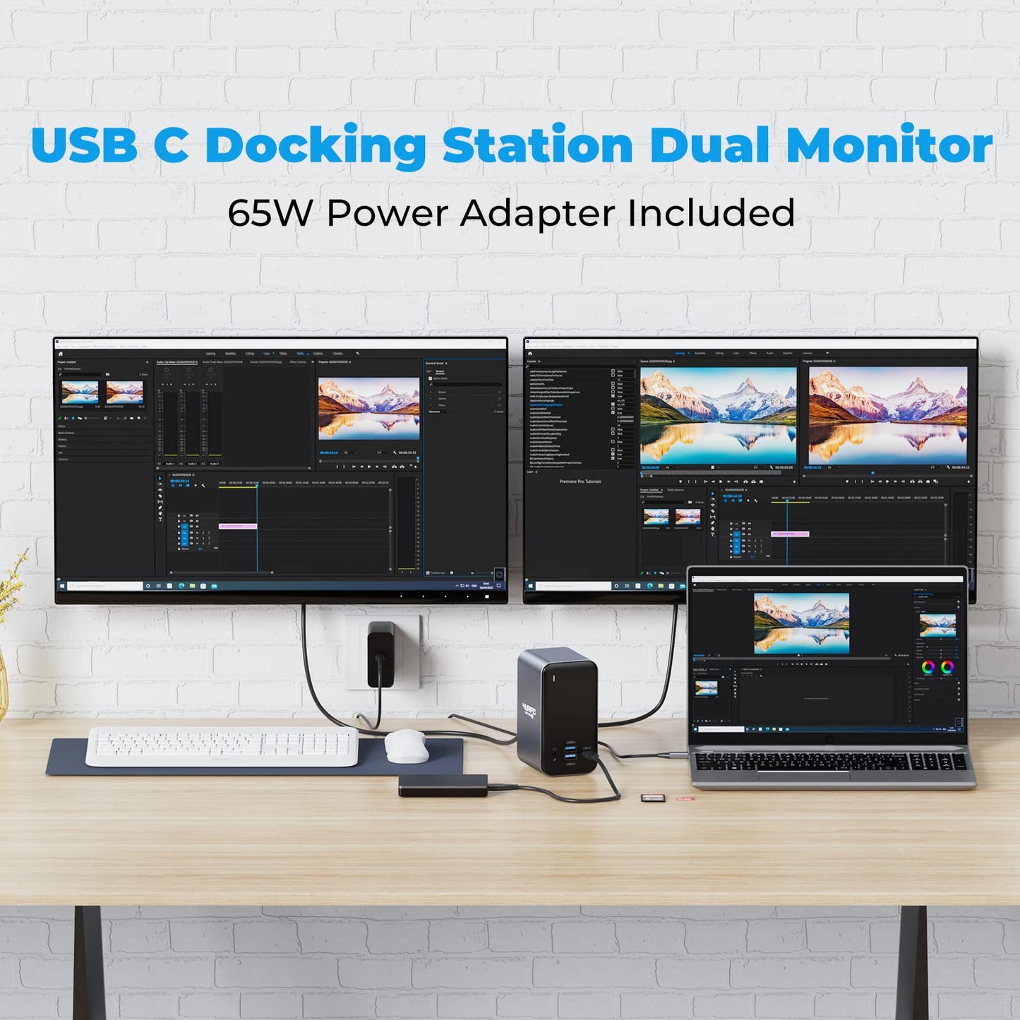 USB C Docking Station Dual Monitor for Dell HP Lenovo Laptop, 15 in 1 Laptop Docking Station, USB C Dock with 65W Power Supply,7 USB 3.0, SD/TF, GigabitEthernet,2 HDMI Ports, VGA, Plug and Play
