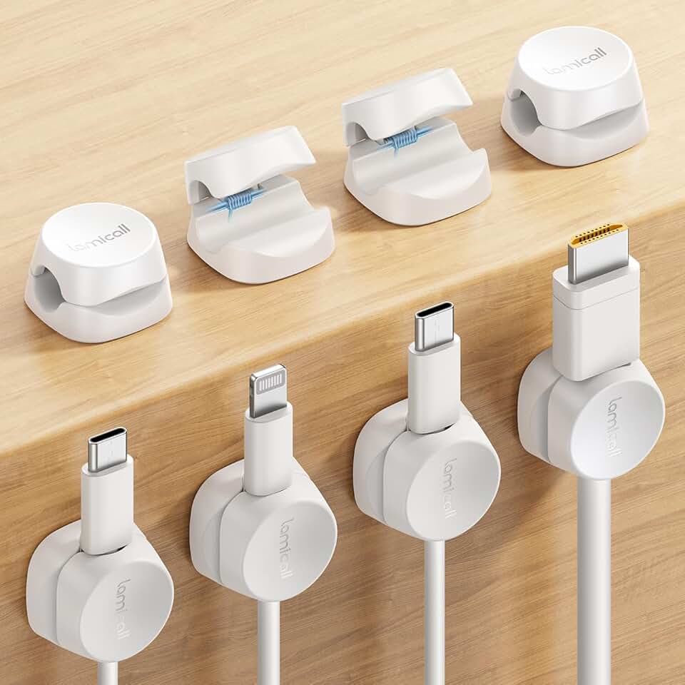8-Pack Spring Cable Clips for Desk and Nightstand