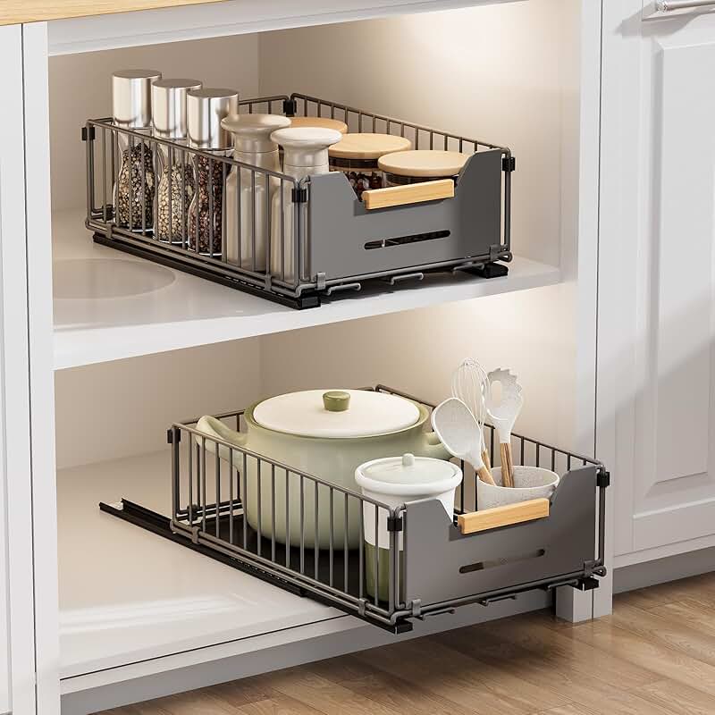 Two Pull-Out Cabinet Organizers with Adhesive and Screws