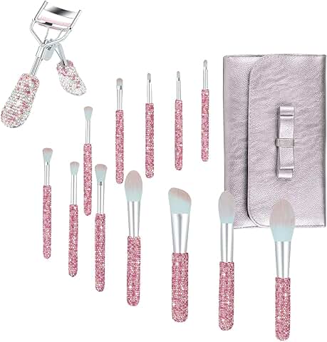 12-Piece Crystal Makeup Brush Set and Rhinestone Eyelash Curlers