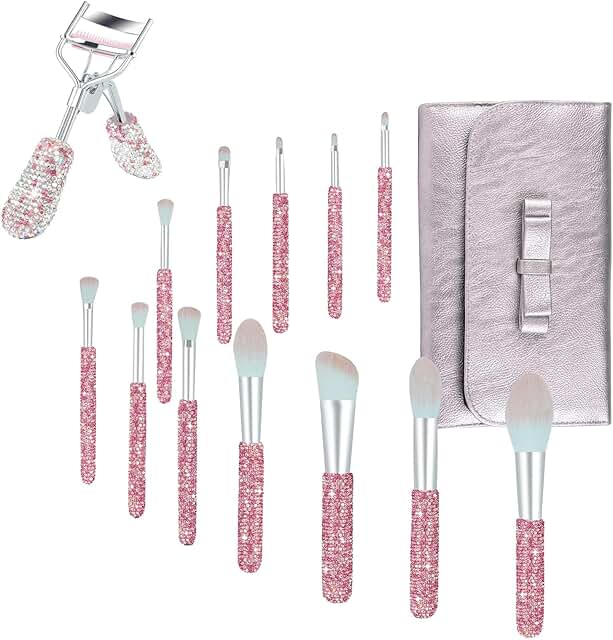 12-Piece Crystal Makeup Brush Set and Rhinestone Eyelash Curlers