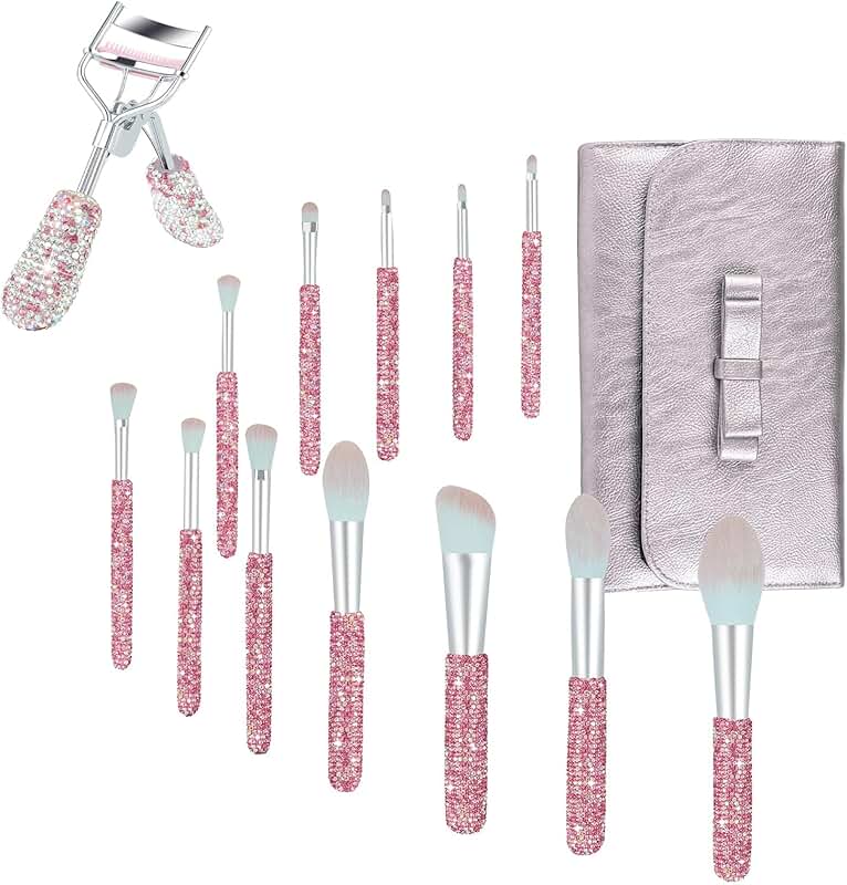 12-Piece Crystal Makeup Brush Set and Rhinestone Eyelash Curlers
