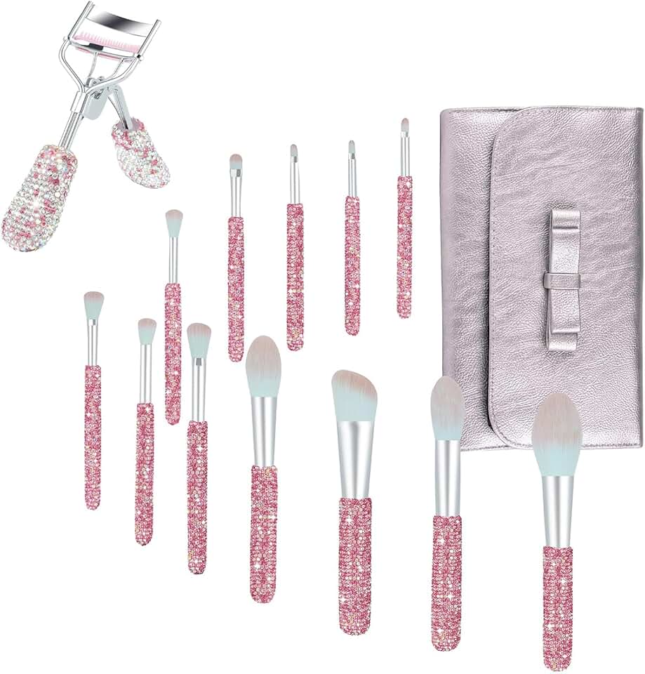 12-Piece Crystal Makeup Brush Set and Rhinestone Eyelash Curlers