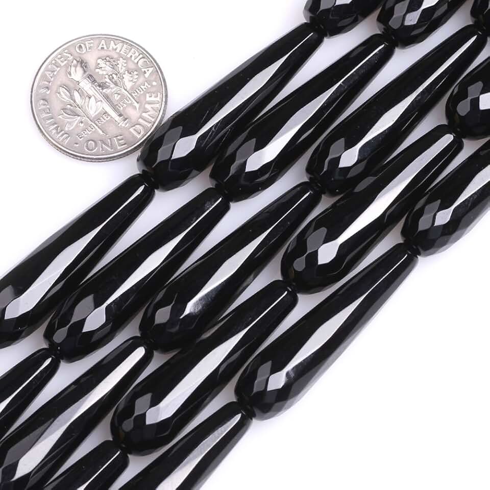 Black Agate Teardrop Beads for Jewelry Making