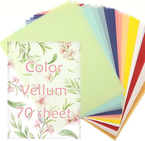 70 Colored Translucent Vellum Sheets, 8.5x11 Inches