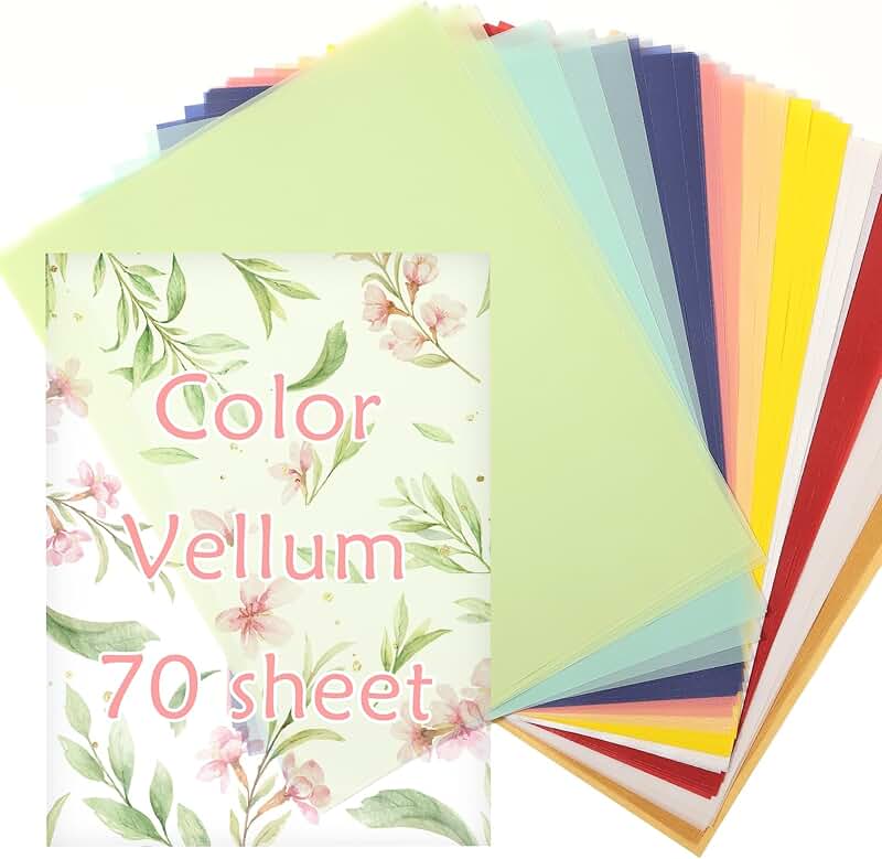 70 Colored Translucent Vellum Sheets, 8.5x11 Inches