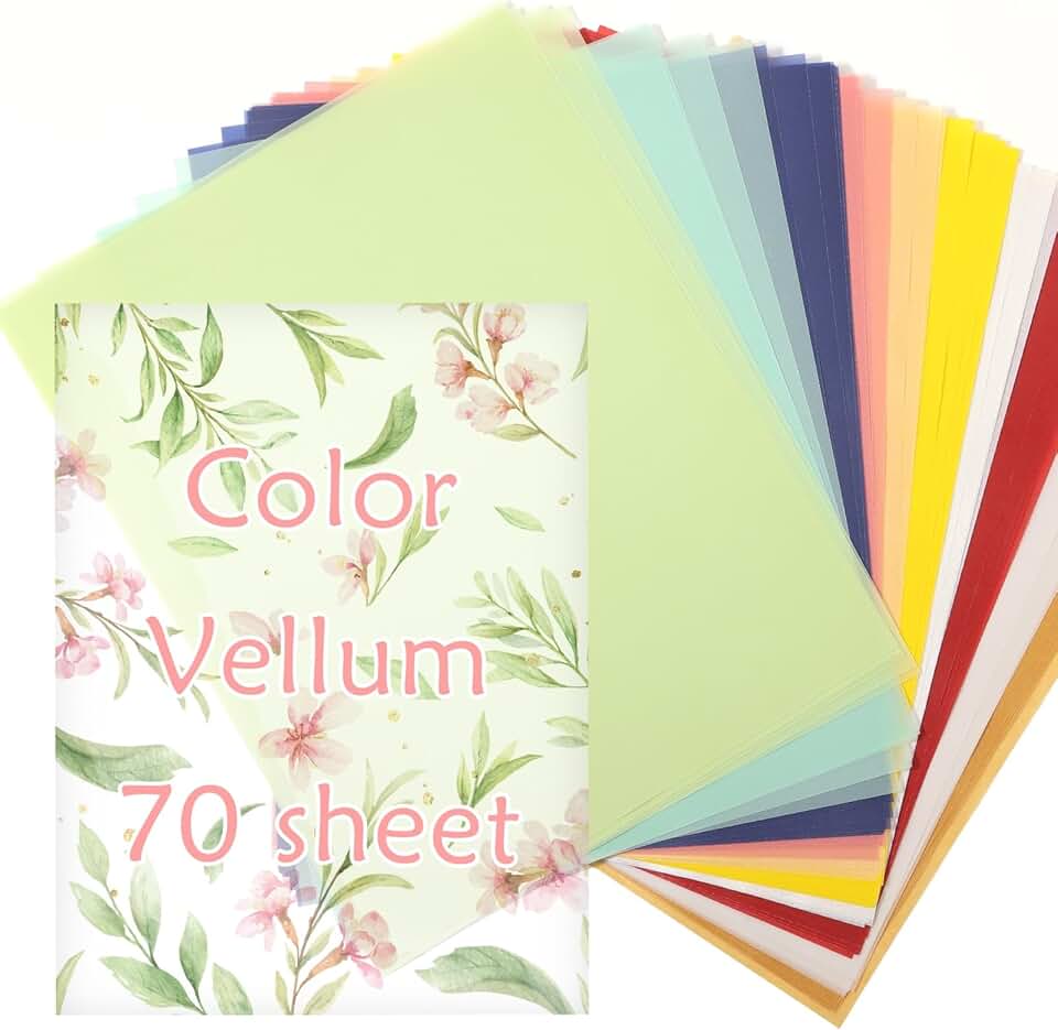 70 Colored Translucent Vellum Sheets, 8.5x11 Inches