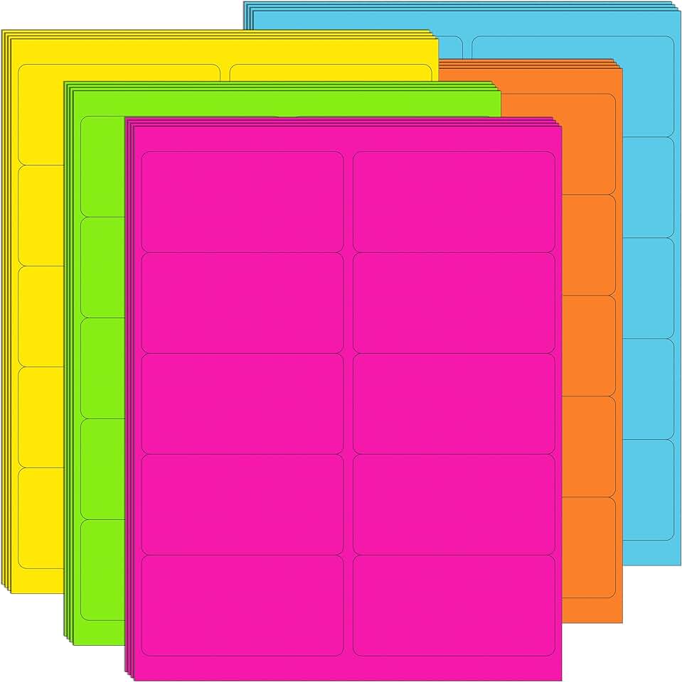Bright 2x4 Inch Colored Labels, 400 Pack