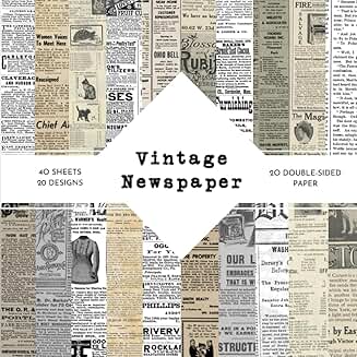 Vintage Newspaper Scrapbook Paper, 8.5x8.5 inches, 40 sheets