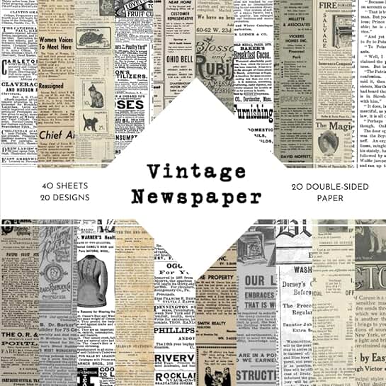 Vintage Newspaper Scrapbook Paper, 8.5x8.5 inches, 40 sheets