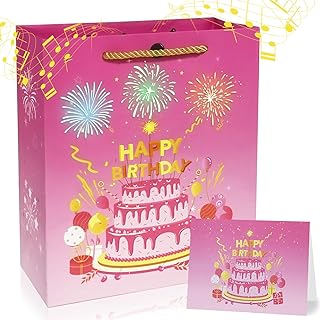 Pink Fireworks Musical Gift Bag for Birthdays