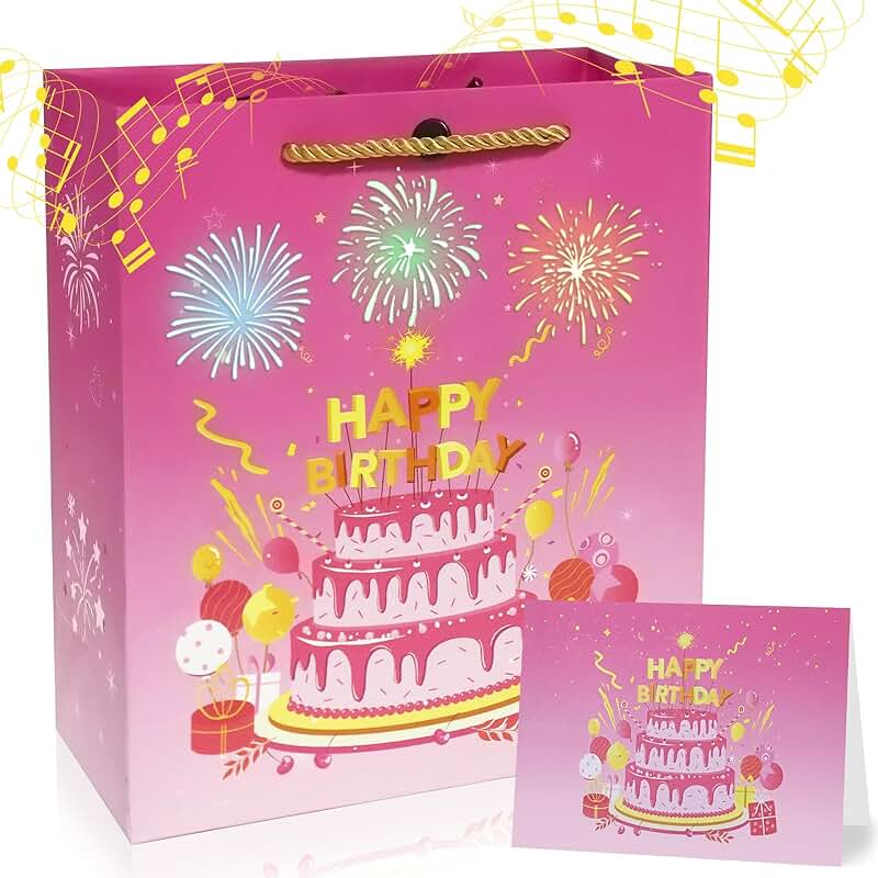 Pink Fireworks Musical Gift Bag for Birthdays