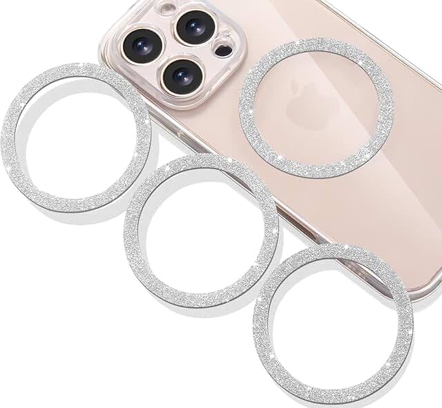 Set of 4 Glitter Silver Metal Rings for Phone Cases and Charging